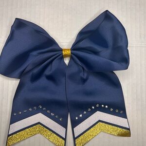 8ct Navy Blue Cheer Bows with Gold, white and rhinestones